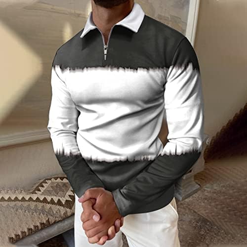 Muška klasična polo košulja s dugim rukavima Zip Up casual tanki fit majice u boji blok grafički tiskani vrhovi plaže majice