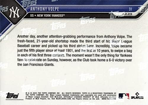 2023 Topps sada bejzbol 31 Anthony Volpe Rookie Card - samo 4.237 napravljeno!