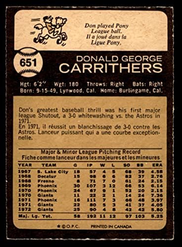 1973. o-pee-chee 651 Don Carrithers San Francisco Giants Ex/MT Giants