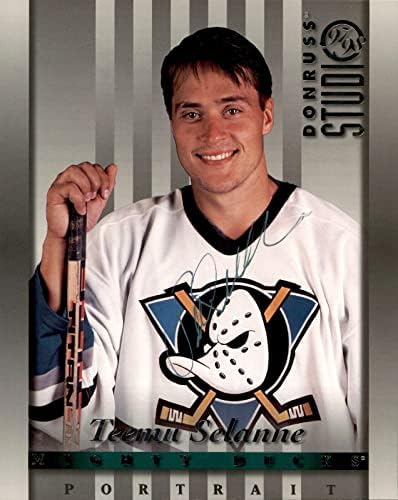 Teemu Selanne potpisala Anaheim Moćne patke Donruss Studio 8x10 Photo kartice JSA CoA - Autografirane NHL fotografije