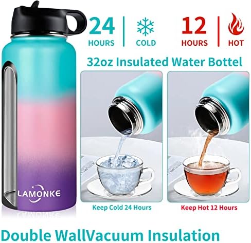 Lamonke 32oz vakuum izolirana boca od nehrđajućeg čelika s poklopcima slame i poklopcima za izljeve i širokim ustima, dvostrukim zidom