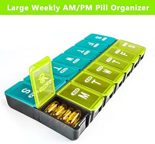 Veliki tjedni organizator tableta 2 puta dnevno-organizator lijekova, 7-dnevna kutija za tablete / vitamine / riblje ulje / dodatke