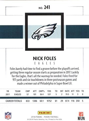 2018. Panini NFL nogomet 241 Nick Foles Philadelphia Eagles Službena trgovačka karta