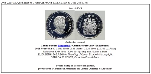 2006. CA 2006 Kanada kraljica Elizabeta II oružje Old Proof-Lik 50c Dobra nesuvječena