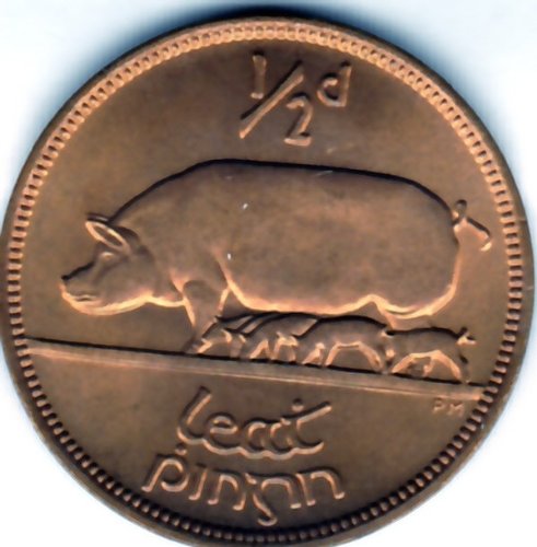1967. Irska 1/2 Penny, UNC