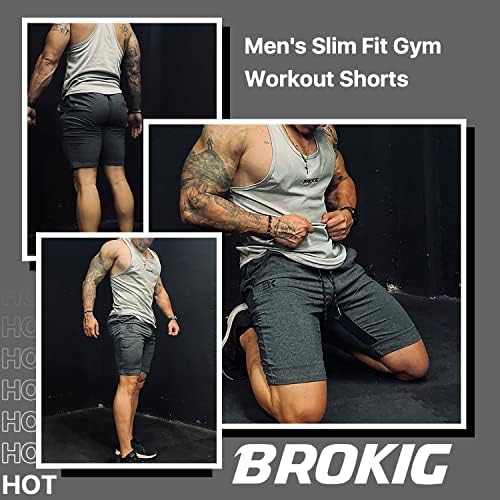 Brokig muške bedra mreža Gym Gym Bodybuilding kratke hlače, Slim Fit Stretch Athletic Workion Trpeći kratke hlače za muškarce s džepom