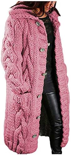 Zimski maxi pleteni kaput za žene komad kabel pletene jakne s kapuljačom dame labave fit solid džemperu kardigan plus veličina