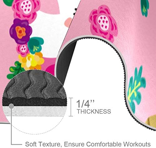 Uzorak jednoroga s cvijećem ružičasta debela Protuklizna prostirka za vježbanje i fitness 1/4 za jogu, pilates i podnu kondiciju