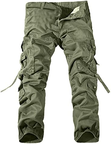 Muški povremeni naborani višestruki džepovi s patentnim zatvaračem Srednji struk čvrste labave duge hlače Teretne hlače Muške hlače