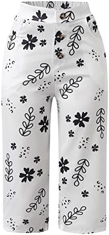Pamučne lanene hlače za žene, plaža lagana široka noga labava fit cvjetna joga kapris udobna modna obrezana hlača