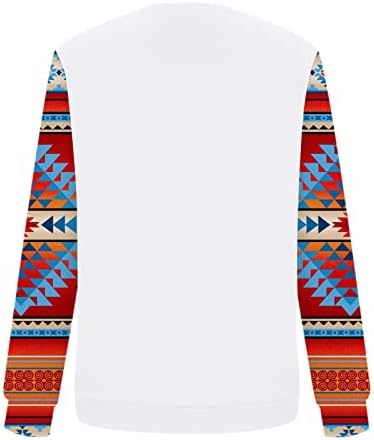 Padne vrhove za žene majica zapadnjačka aztec print dukvica bluza dugih rukava za patchwork majice labave pulover