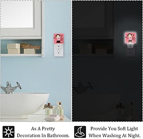 2 pakiranja LED Night Light Auto/OFF/OFF Switch, Slatka životinja majmuna ružičasta idealna za spavaću sobu, kupaonicu, vrtić, kuhinju,