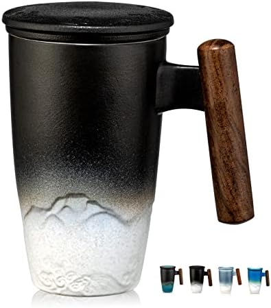 Suyika keramička šalica s poklopcem 18 oz, velika šalica kave za perilicu posuđa - crno