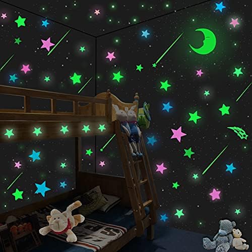 206 Komadi sjaj u tamnim zvijezdama i mjesečevim naljepnicama za noćni zidni dekor, 3D užarene zvijezde zvjezdanih neba i velike mjesece