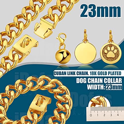 Idofas zlatni lanac za pseće ovratnik 23 mm kubanska veza za pse s kopčama 18K zlatna pozlaćena metalni lančanici od nehrđajućeg čelika