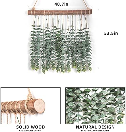 Jekejiajiu viseći zidni dekor eukaliptus ， DIY eukaliptus Listovi zid viseći tkane rese s drvenim štapom, seoska kuća rustikalni boho