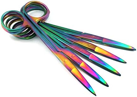 ODONTOMEM2011 SET od 5 multitanium boja Rainbow Iris Scissors 4,5 Ravni nehrđajući čelik Rainbow Color Scissor ODM