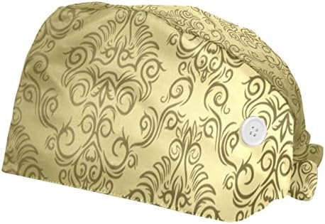 2 pakiranja Uniseks modnih kapa za Bouffant s gumbima i sportskom vrpcom, Jedna veličina, zlatna apstraktna tekstura