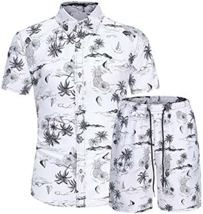 Walgrhfr Muški luksuzni ležerni gumb dolje kratki rukavi Havajska košulja odgovara muškarcima cvjetni 2 komad kravata vrata lagana