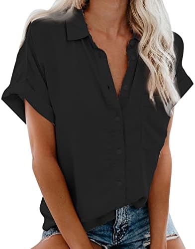 Ženska modna kauzalna majica majica spuštena gumb za ovratnik Bluus solidne majice s kratkim rukavima 2023 Ljetna odjeća