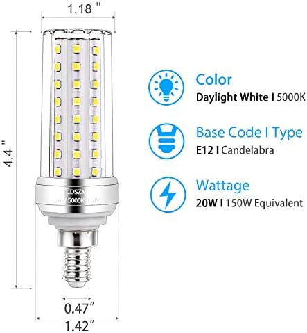 LED lampe od 20 vata, LED lampa od kandelabra, ekvivalentna 150 vata, 2000 lm, Ukrasna LED lampa za luster srednje snage, Podesiva