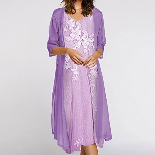 Ženski ležerni modni ispis s V-izrezom srednje duge dužine dvodijelne haljine