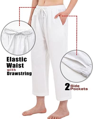 Bonnorth ženska pamučna posteljina elastična struka labava široke hlače s džepovima s džepovima