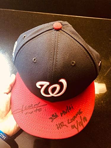 Povijesna igra Juan Soto korištena kapica 11. rujna 2018. upisana je potpisana MLB holo rookie - Autographed igra koristila MLB Hats