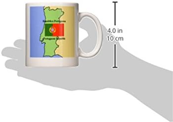 3Drose Karta i zastava Portugala tiskane na engleskom i portugalskom, keramičkoj šalici, 11-oz