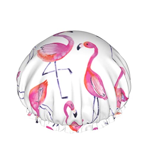 Žene za višekratnu upotrebu rastezanja kapu za kosu Fank Slatka flamingos akvarel dvostruki slojevi vodootporni poklopac za tuširanje