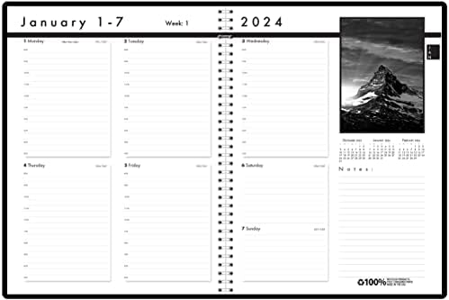 Kuća Doolittle 2024 tjedni planer kalendara, Black On White Series, 8,5 x 11 inča, siječanj - prosinac