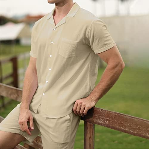 Muška posteljina s 2 komada košulja Postavite gumb kratkih rukava dolje ležerna košulja s košuljama Ljeto labave košulje i kratke hlače