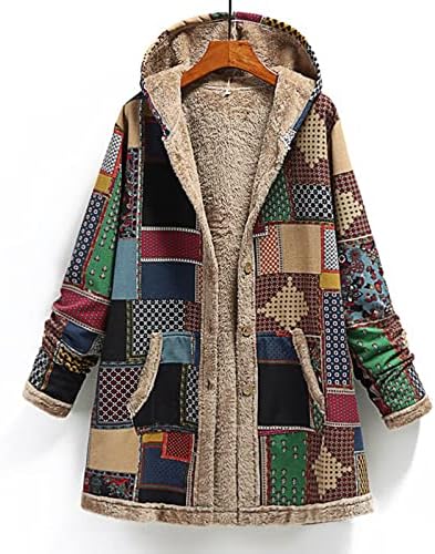 Zimske jakne za runo za žene kaput etnički stil printani s kapuljačom vanjska odjeća vintage egzotično obložena topla parka plus kaputi