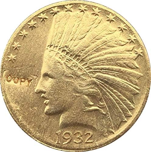 24-K Zlato pozlaćeno 1932. $ 10 Zlatni indijski kovanik za pola orla za uredski dekor za kućnu sobu