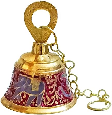 Dollsofindia Meenakari Viseće mesingano zvono s lancem - Dia - 2,75 inča, visina - 4 inča, lanac - 6 inča