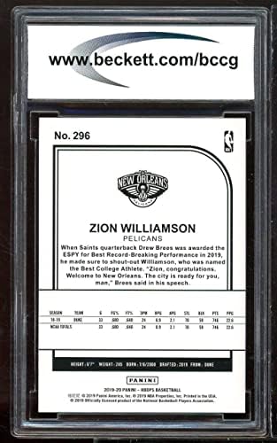 2019-20 Hoops 296 Zion Williamson Rookie Card BCCG 10 MINT+
