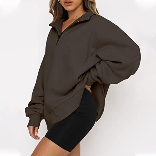 Ženska polovica zip up dukserica labave fit pulover dukserica dugi rukavi ležerni kasutni kapci vrhovi ramena