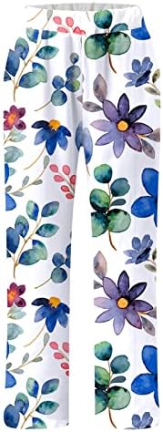 Pamučne lanene hlače za žene, ljetne casual Capri hlače s džepovima visokog struka, udobne cvjetne hlače za plažu