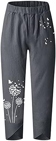 Povremene Capri hlače za žene ljetne pamučne lanene pidžame hlače cvjetni print labavi fit sportski saloni s džepovima