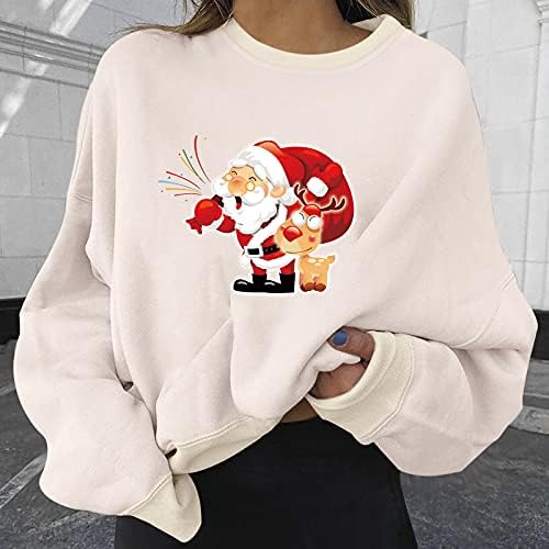 Wozvali ženska predimenzionirana trenirka Božićni sladak snjegovićni tiskani pulover košulje dugi rukavi ležerni labavi pulover vrhovi