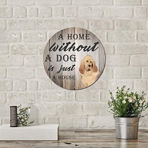 Smiješno okrugli metalni plak od psa Doma bez psa samo je kućni retro vijenac natpis za kućne ljubimce na vratima vintage metalni plakat
