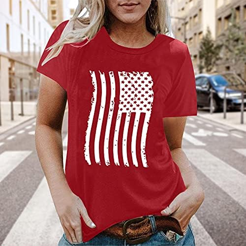 Patriotske košulje za žene USA zastave ljetni kratki rukavi s majicama s izrezom Stars Stripped Loose Fit Usfim blagdanske bluze vrh