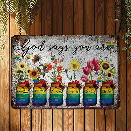 Rainbow Pride Gay lezbijci isti LGBTQ znakovi Bog kaže da ste biblijski stihovi znakovi leptir vaza Metalni limen natpis zid umjetnička