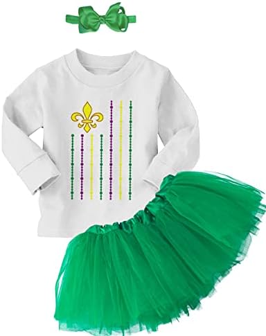 TCombo Mardi Gras Fleur de Lis American Flag Baby Bodysuit + Tutu Skirt + Set za pramcu za glavu
