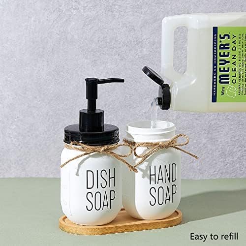Onsogi 16 oz bijela stakla sapun za ruke i sapun sapun sapun sapun sa sapunom sa sapunom sa sapunom s bambusom i crnim plastičnim pumpama