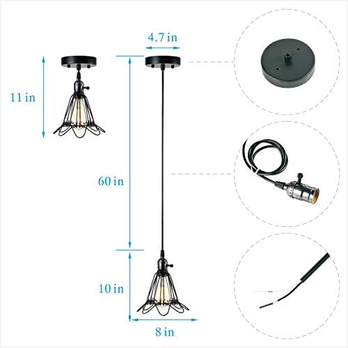1 lagana privjeska Svjetla Podesiva kuhinjska svjetiljka za spavaće sobe za ispiranje stropne svjetiljke s crnim željeznim cvijećem